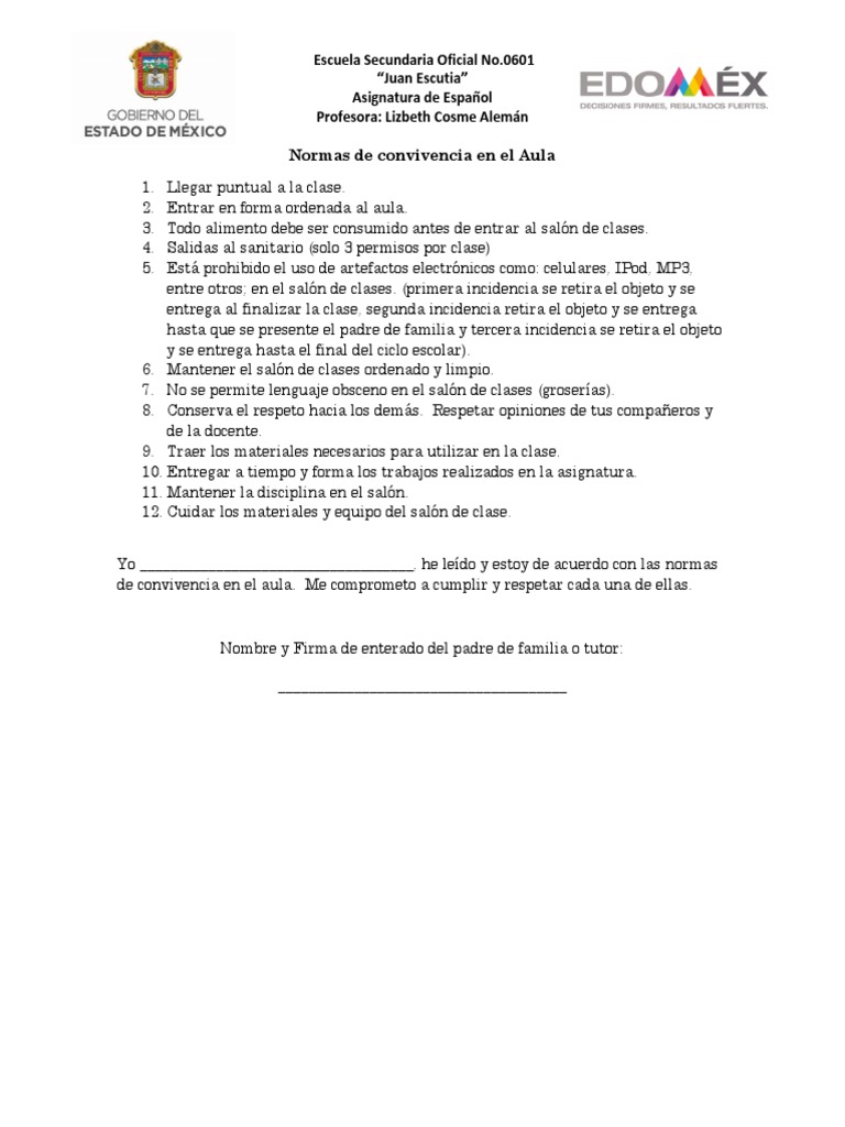 Normas de Convivencia en el Aula | PDF