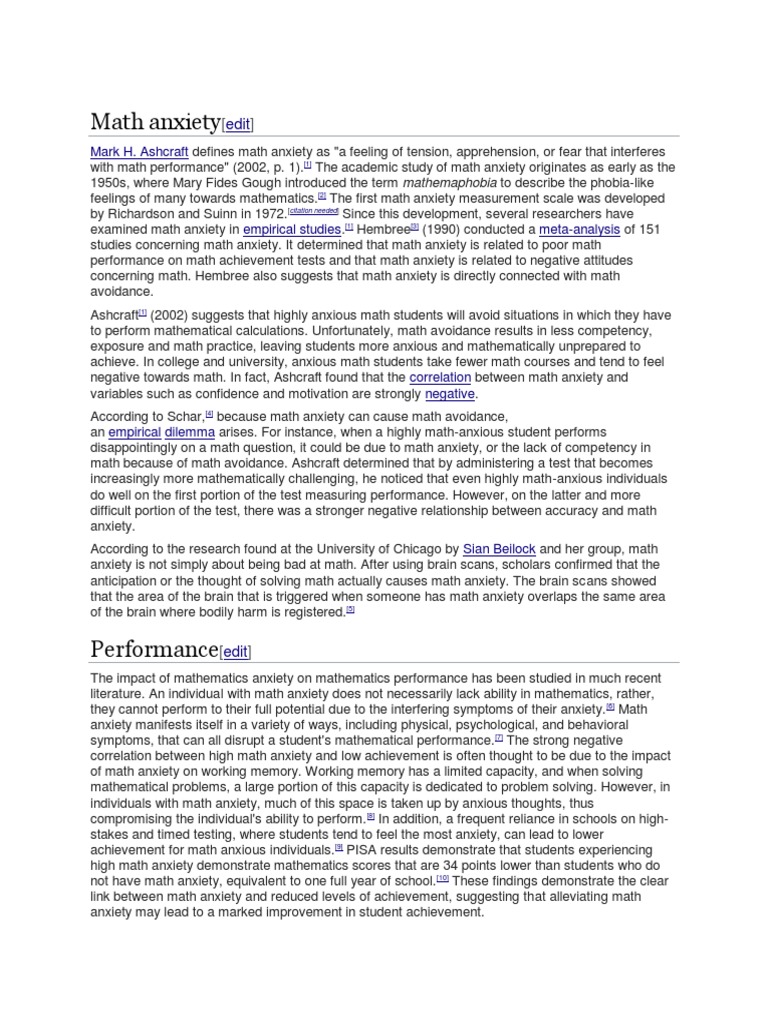 Math Anxiety: Mark H. Ashcraft | PDF | Anxiety | Applied Psychology