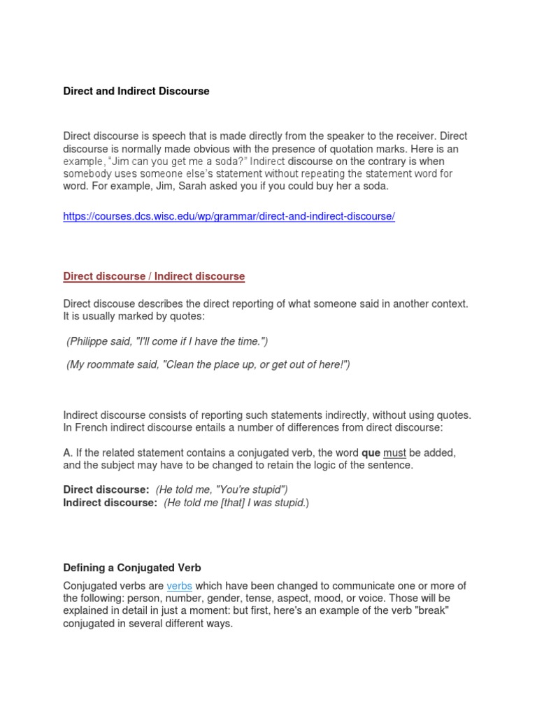 Direct and Indirect Discourse | PDF | Morphology | Linguistics