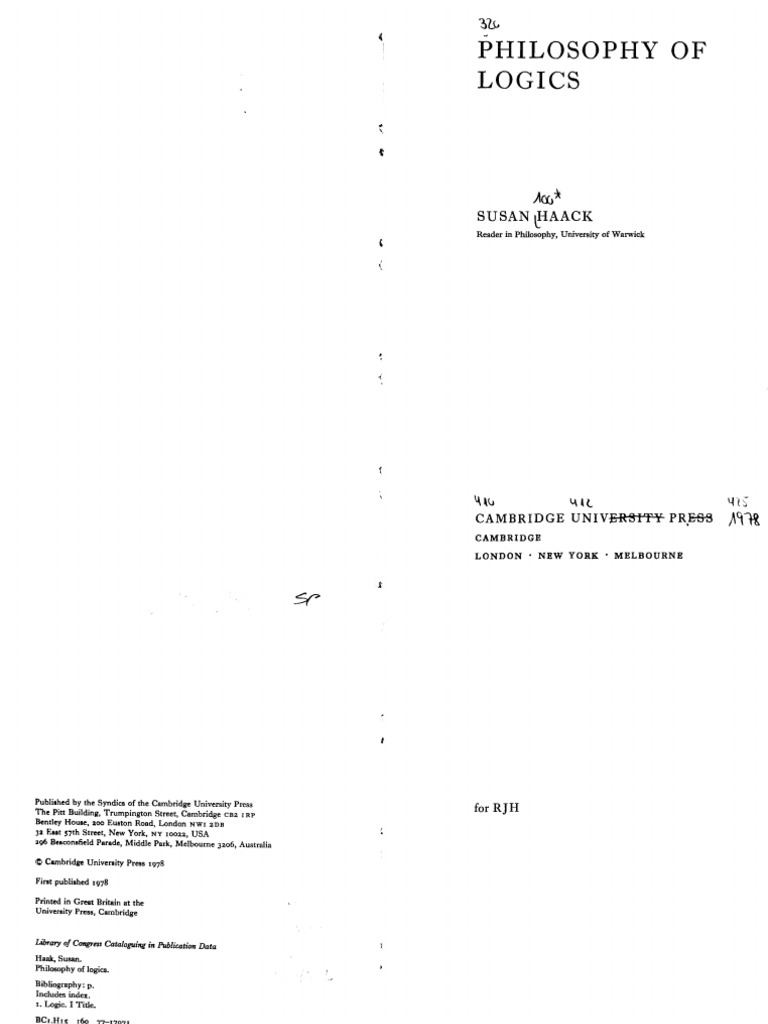 Philosophy of Logics - Susan Haack PDF | PDF