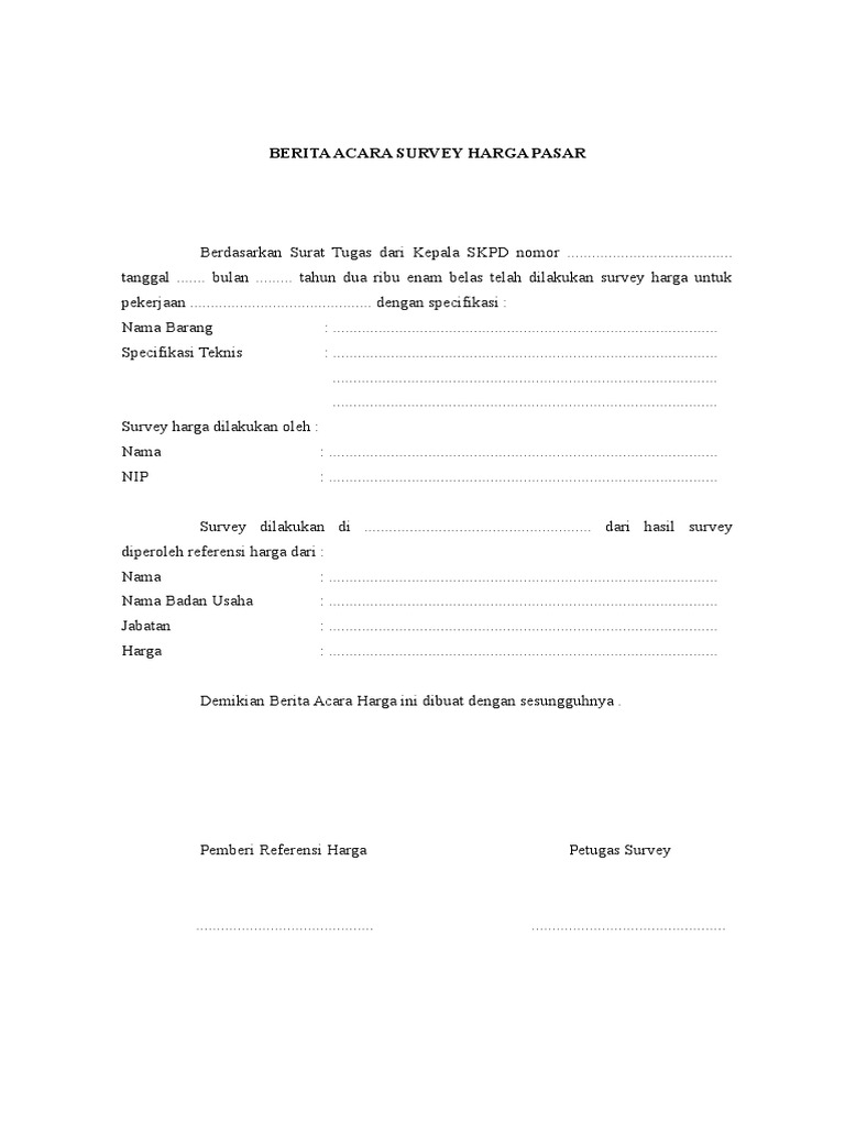 Berita Acara Survey Harga Barang