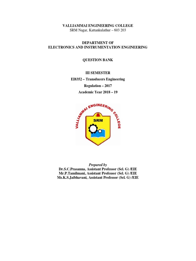 EI8352 Transducers Engineering PDF Electrical Resistance And