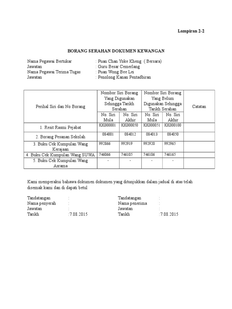 Borang Serahan Dokumen Kewangan Pdf
