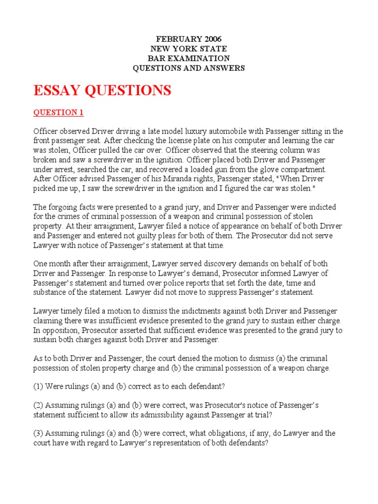 Essay Questions February 2006 New York State Bar Examination Questions