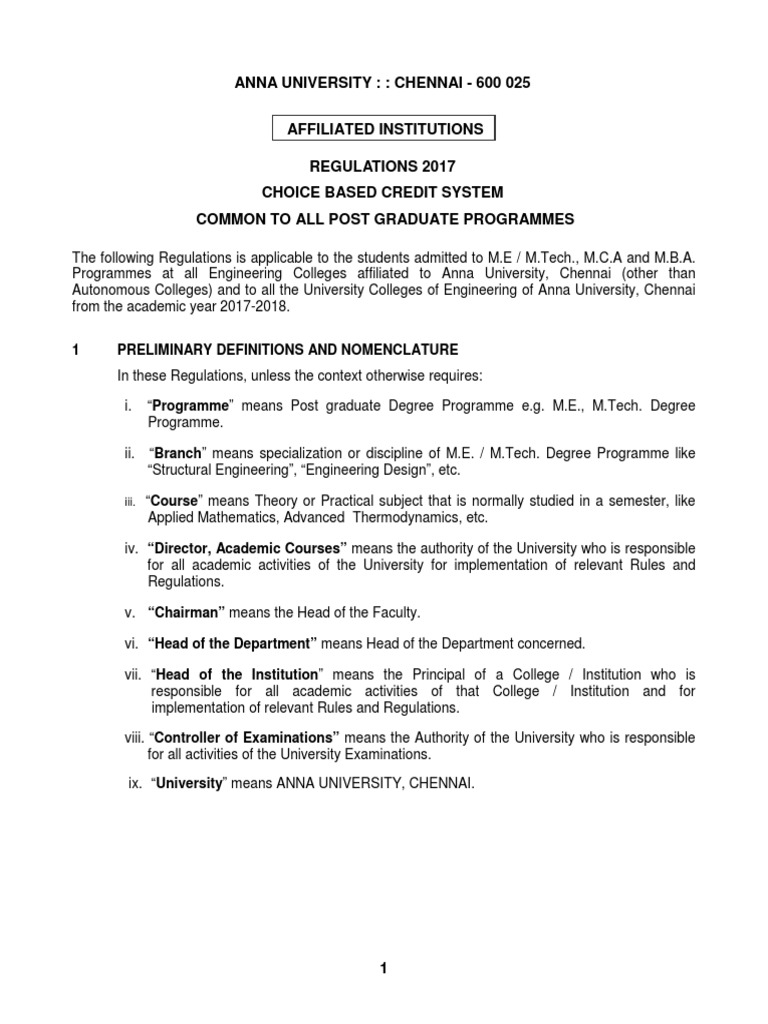 PG Regulations 2017 ANNA University | PDF | Thesis | Postgraduate Education