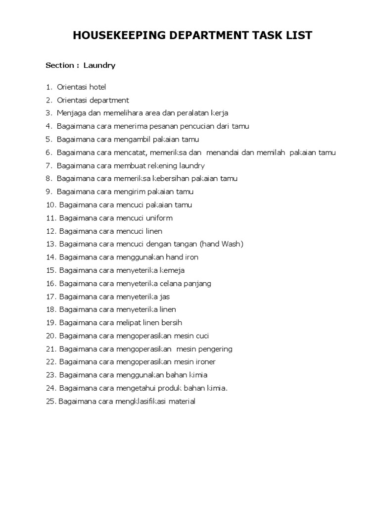 Prosedur Laundry di Hotel | PDF
