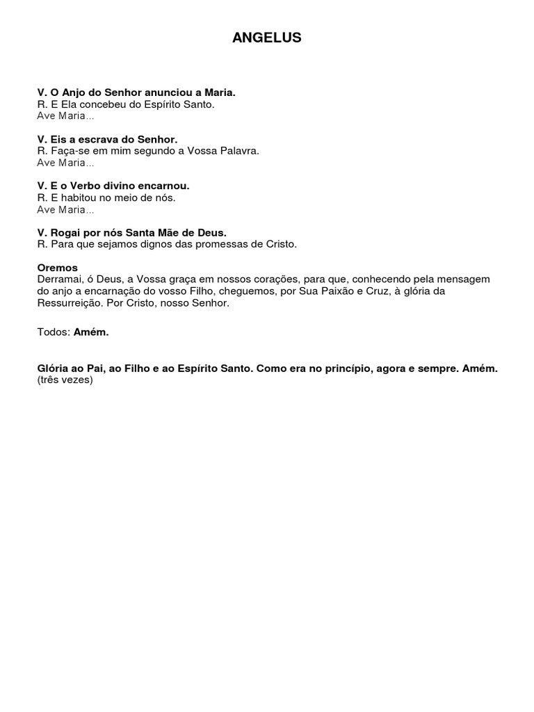 Oração Angelus | Download grátis PDF | Igreja católica | Oração
