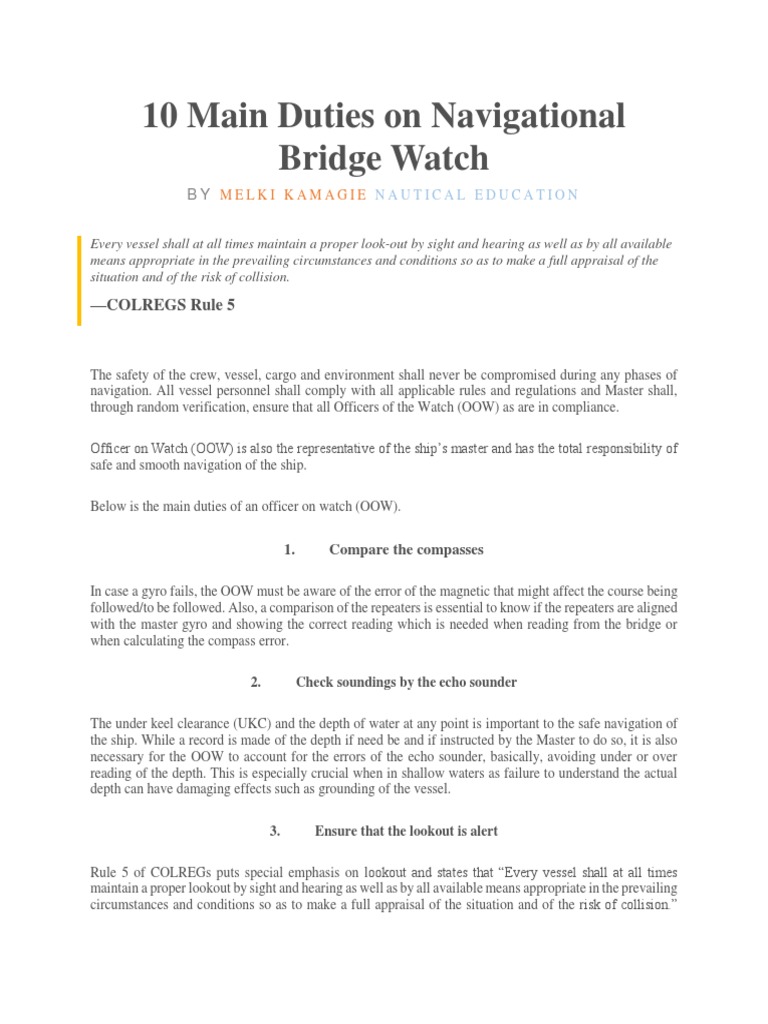 Key Duties of Bridge Watchkeepers | PDF | Navigation | Water Transport