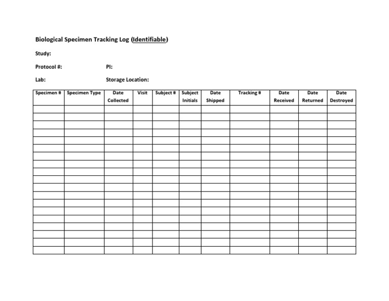 Biological Specimen Tracking Log | PDF