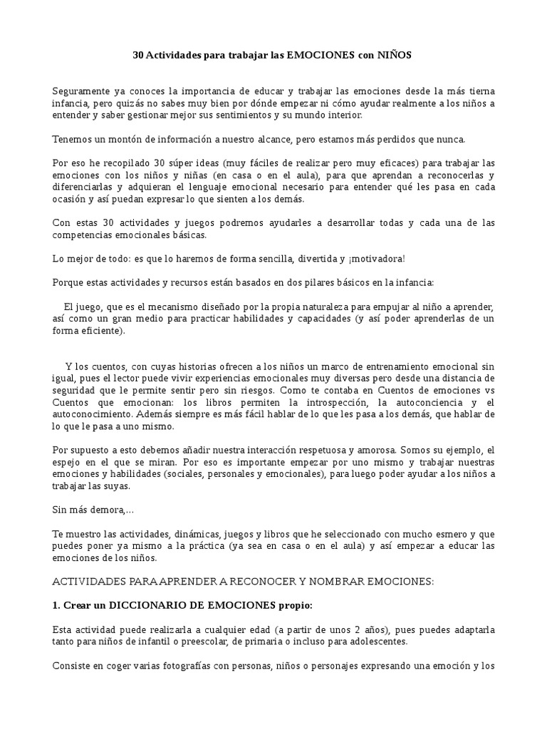 30 Actividades para Trabajar Emociones | PDF | Las emociones | Aprendizaje