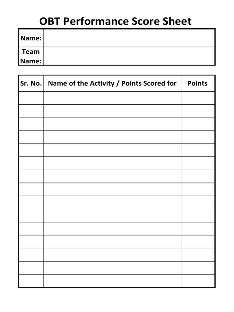 OBT Performance Score Sheet Template | PDF