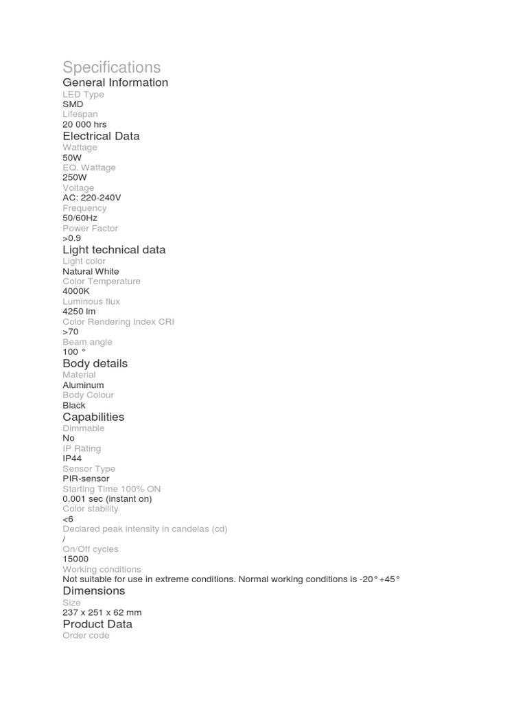 50W SMD LED Light Specifications | PDF