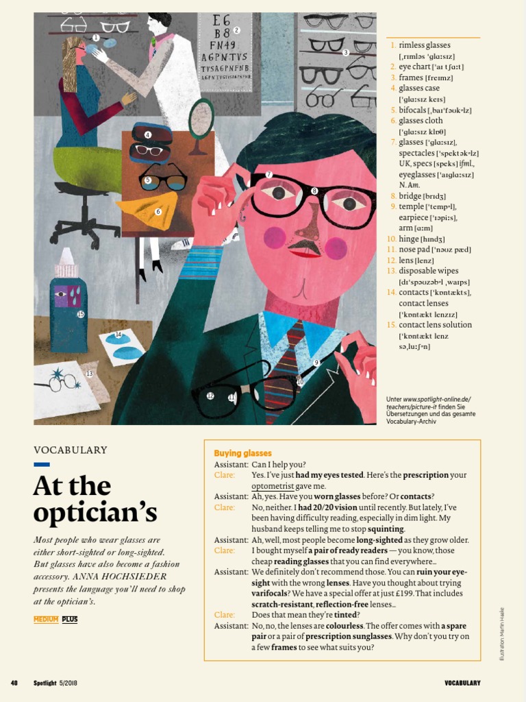 At The Optician's - English Vocab | PDF | Glasses | Contact Lens
