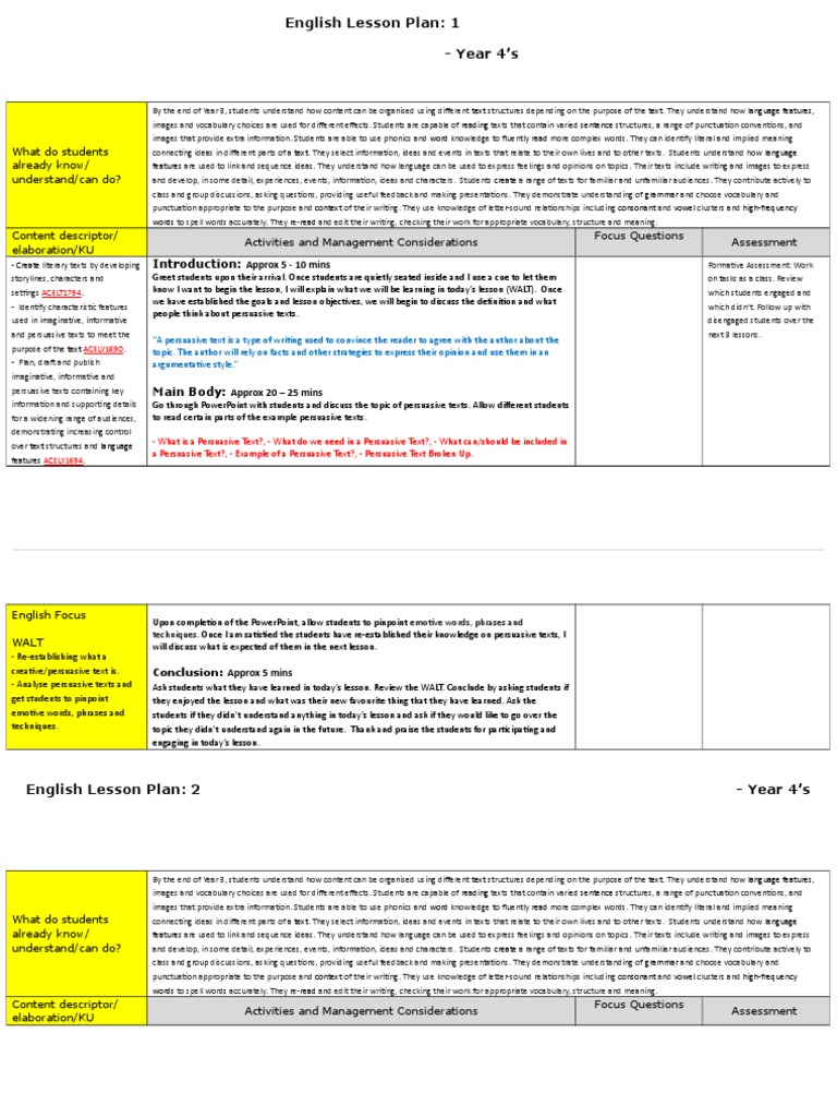 Assignment 1 - 4 English Lessons | PDF | Vocabulary | Phonics