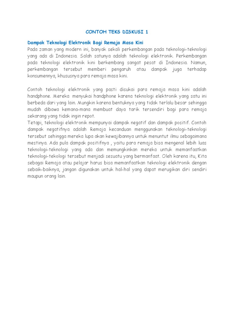 Teks Diskusi Dampak Bagi Pelajar Berbagi Teks