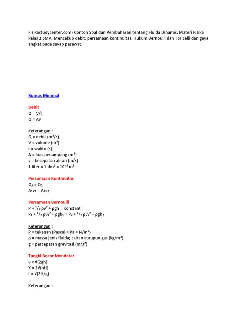 25 Contoh Soal Hukum Bernoulli Gaya Angkat Pesawat Kumpulan Contoh Soal