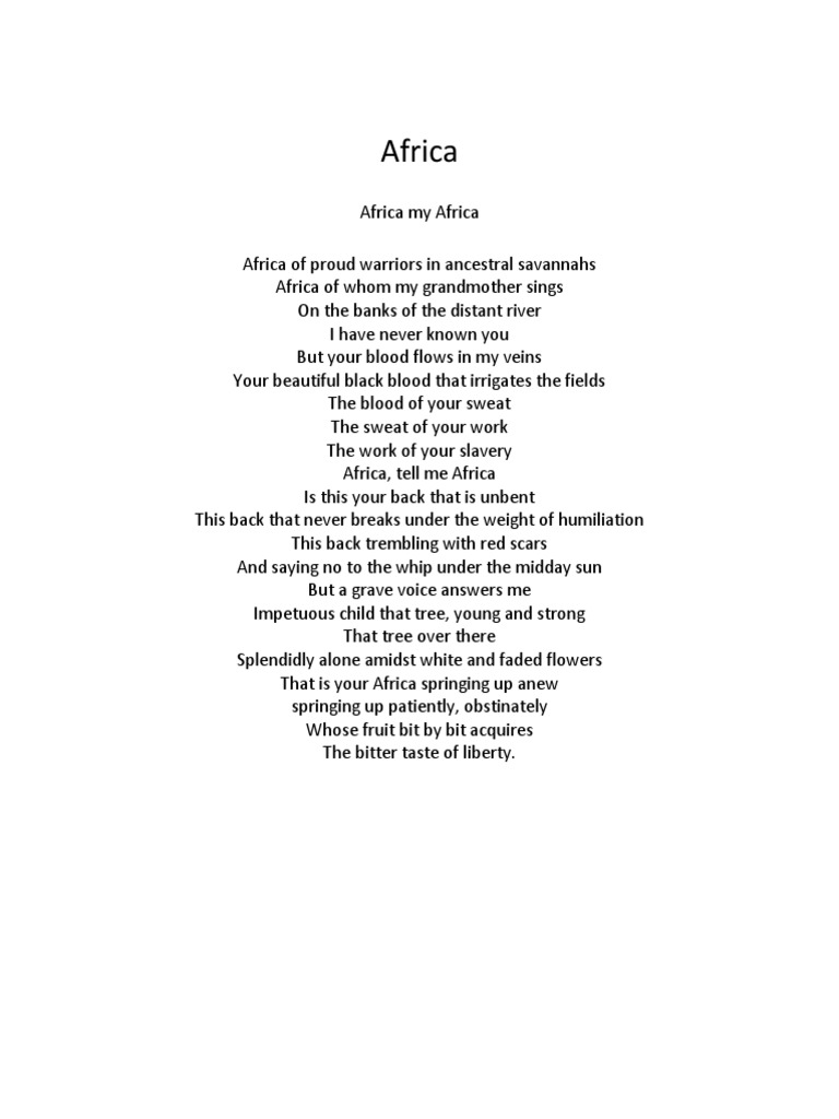 AFRICA by David Diop Colonialism Poetry
