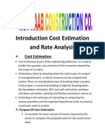Introduction Cost Estimation and Rate Analysis