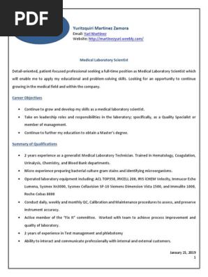 Med Lab General Resume 1 Medical Laboratory Laboratories