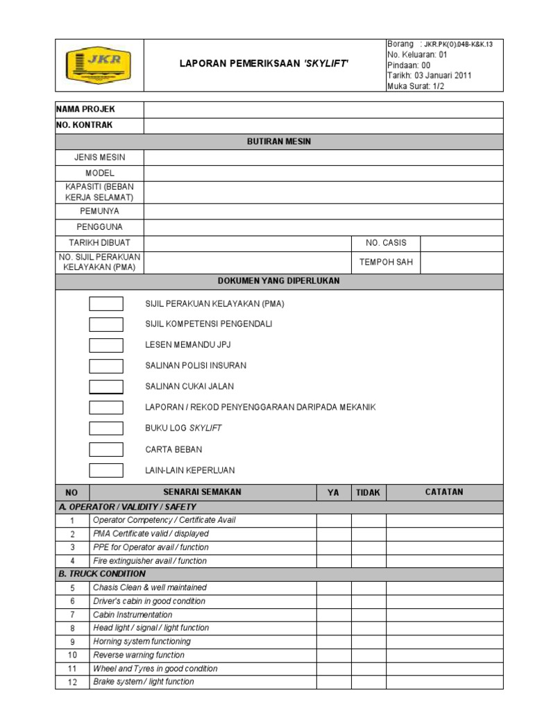 013 - Skylift Inspection Report | PDF | Truck | Car