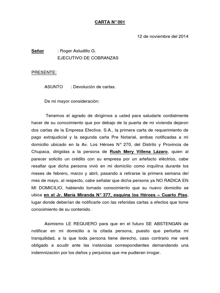 Carta de Devolucion
