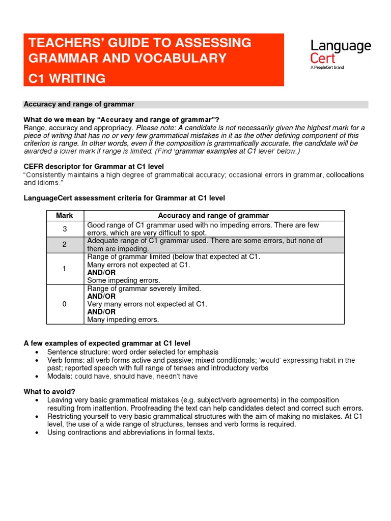 C1 Writing Assessment Criteria Guide | PDF | Vocabulary | Accuracy And ...
