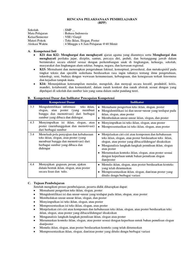 RPP Pembelajaran Iklan dan Poster Kelas 8 | PDF | Seni | Sains & Matematika