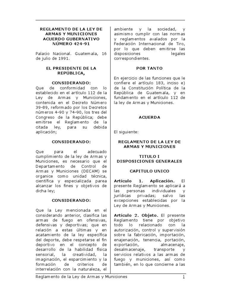 Reglamento de la Ley de Armas y Municiones Regulación Contabilidad