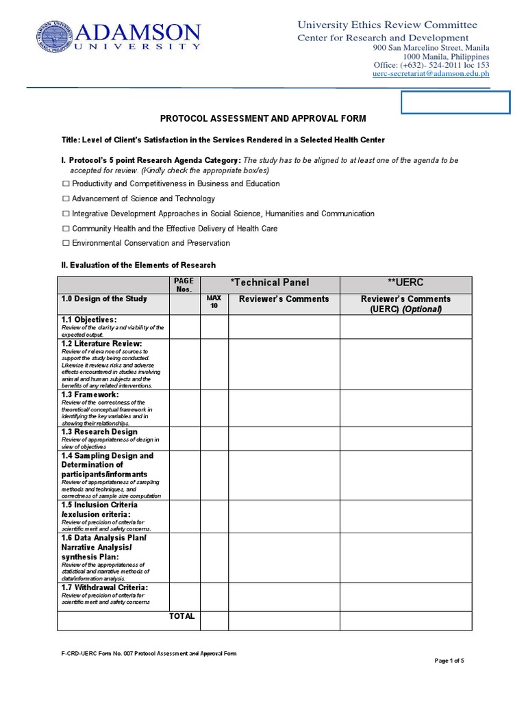Protocol Assessment and Approval Form | PDF | Consent | Sampling ...