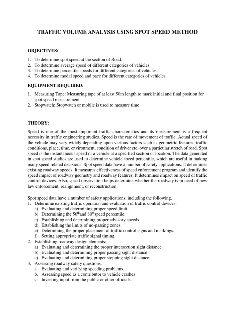 Traffic Volume Spot Speed Analysis | PDF | Speed Limit | Traffic