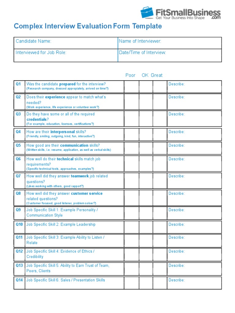 Complex Interview Evaluation Template | PDF | Skill | Leadership