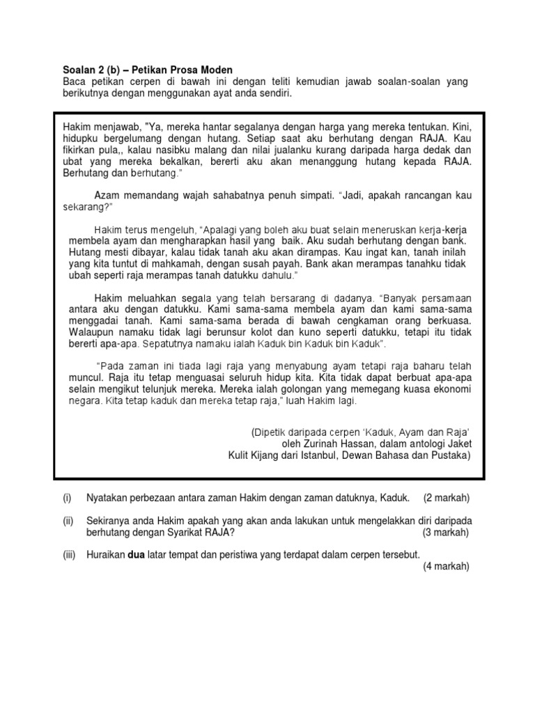 Soalan 2b Kaduk Ayam Dan Raja Pdf