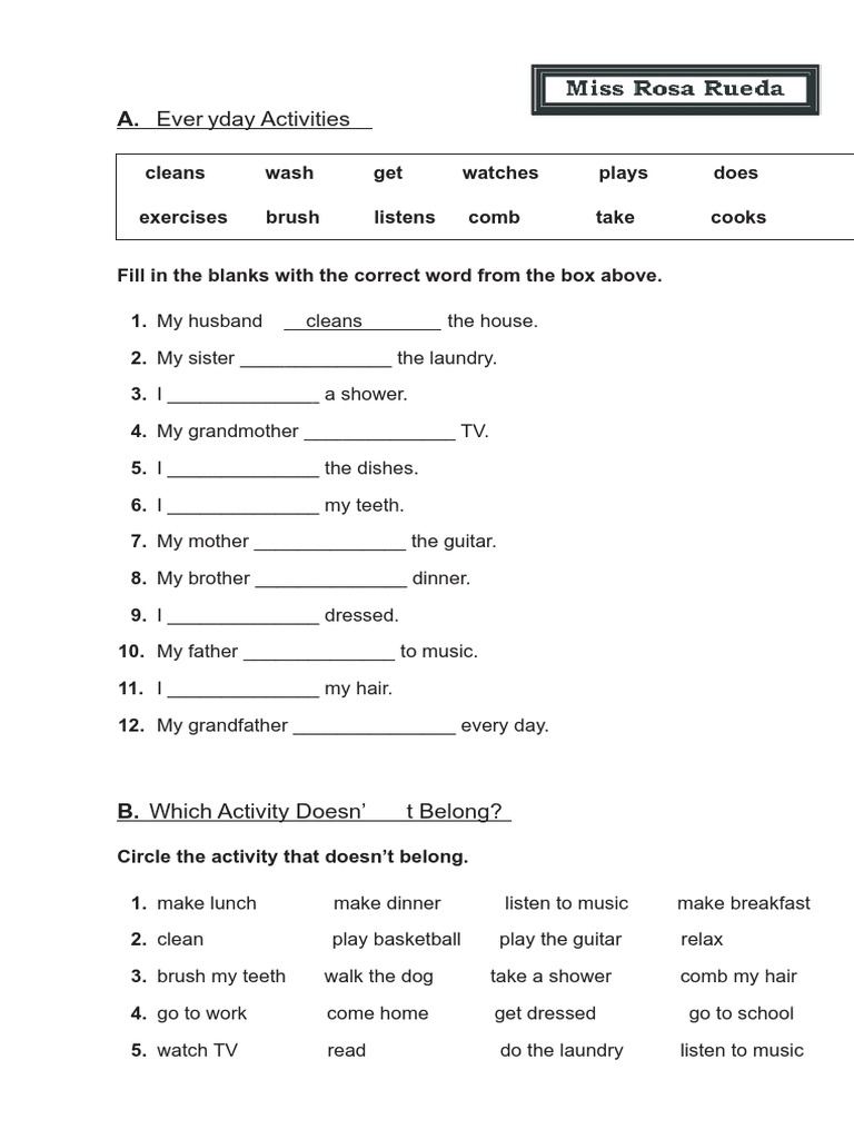 Everyday Activities Fill-in-the-Blanks | PDF | Language Arts & Discipline