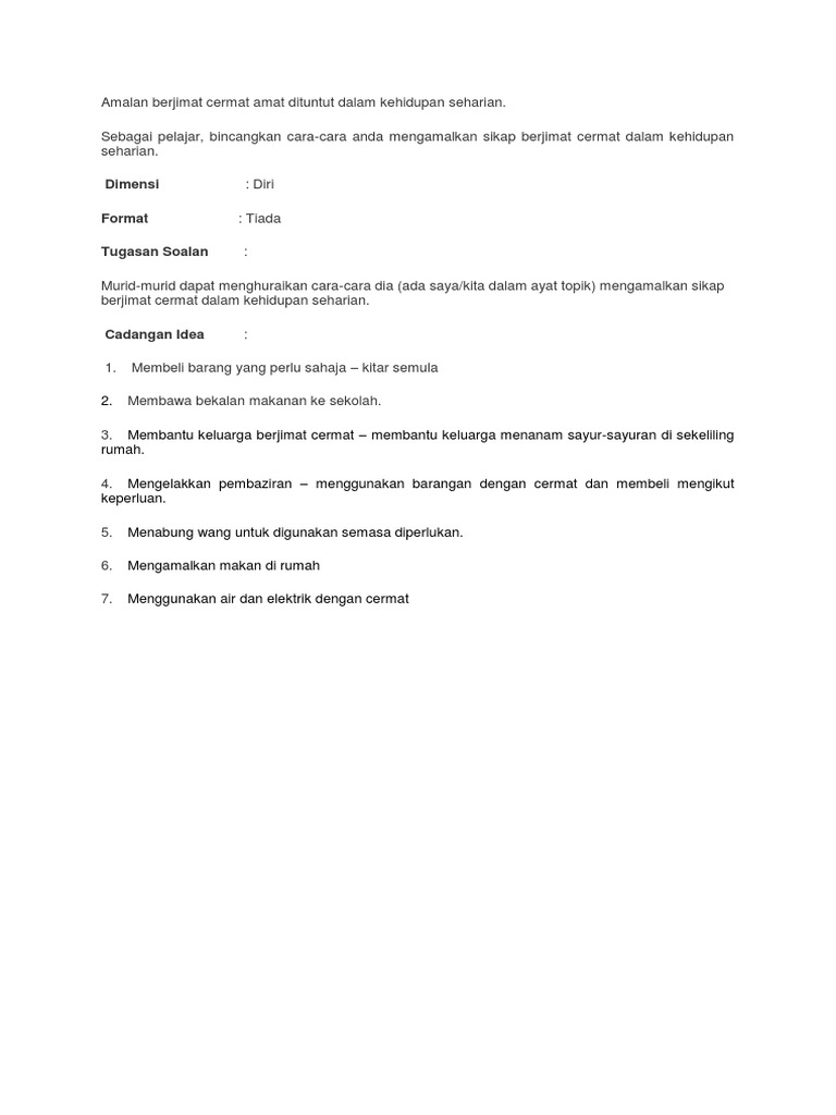 Amalan Berjimat Cermat Amat Dituntut Dalam Kehidupan Seharian Pdf