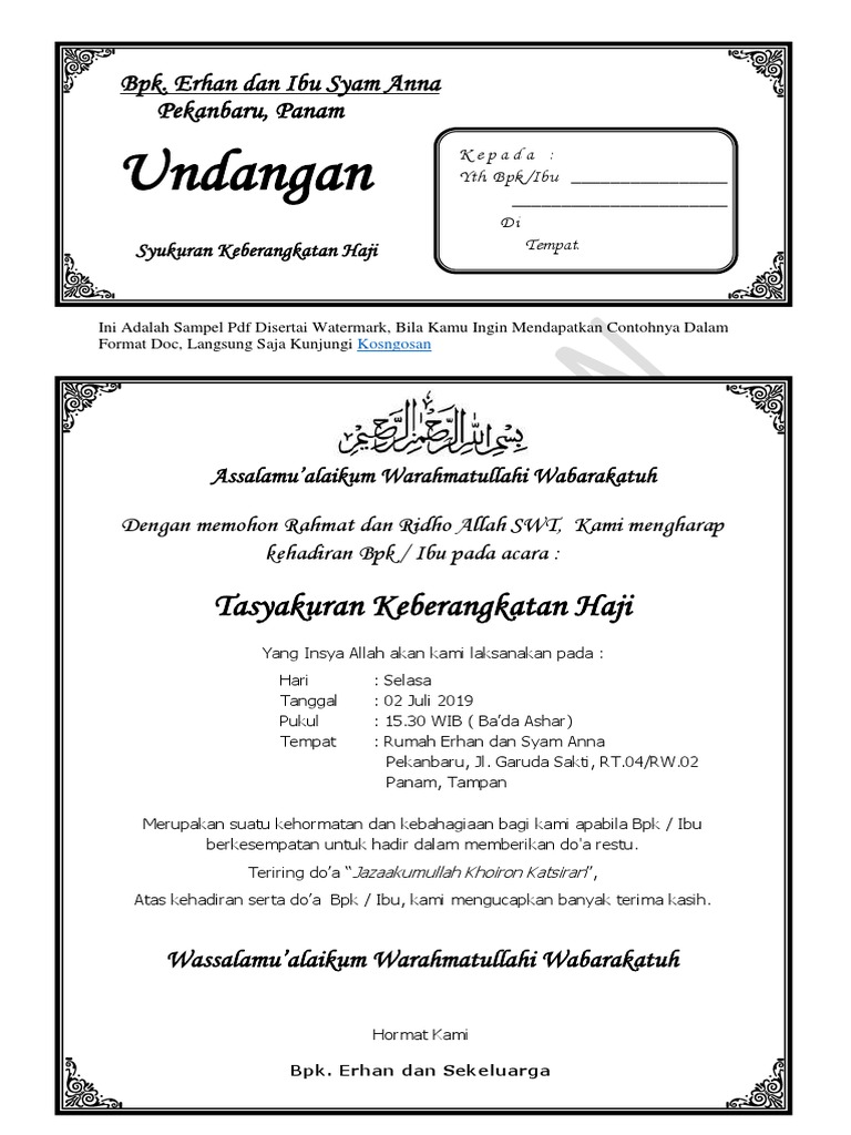 440 Koleksi Contoh Undangan Tasyakuran Word HD Terbaik