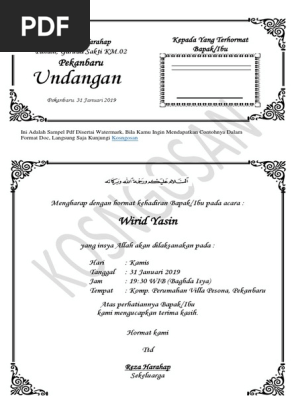 Contoh Undangan Wirid Yasin