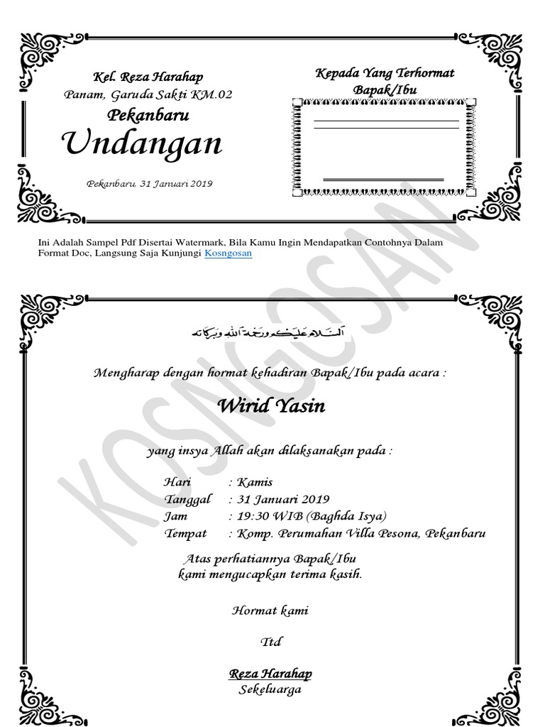 Yuk Simak 7+ Contoh Surat Undangan Wirid Yasin Terbaru 