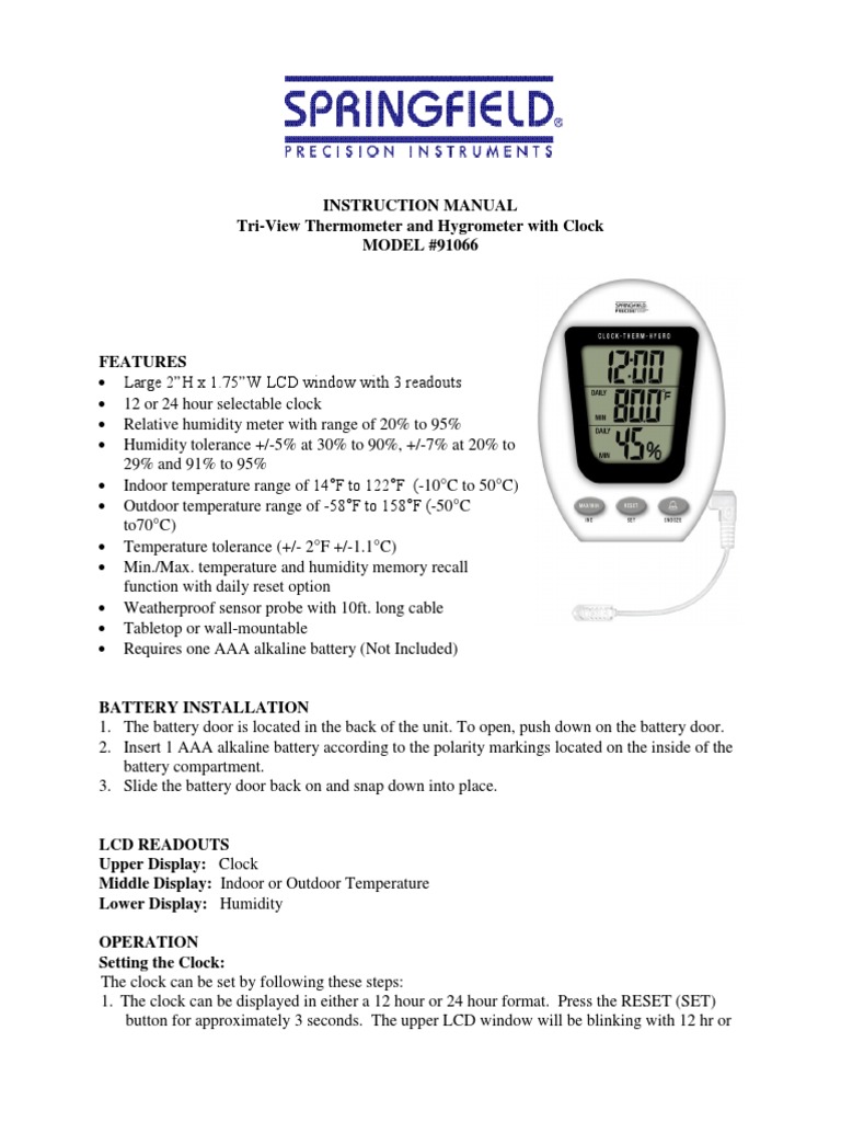 00 HumidityMeter Springfield Precise Temp (INSTRUCTION MANUAL 91066 IB