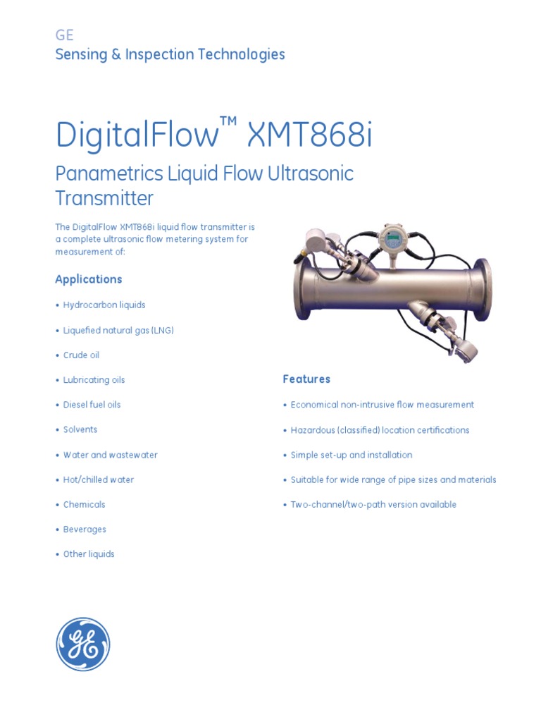 Digitalflow Xmt868I Panametrics Liquid Flow Ultrasonic Transmitter PDF Flow Measurement