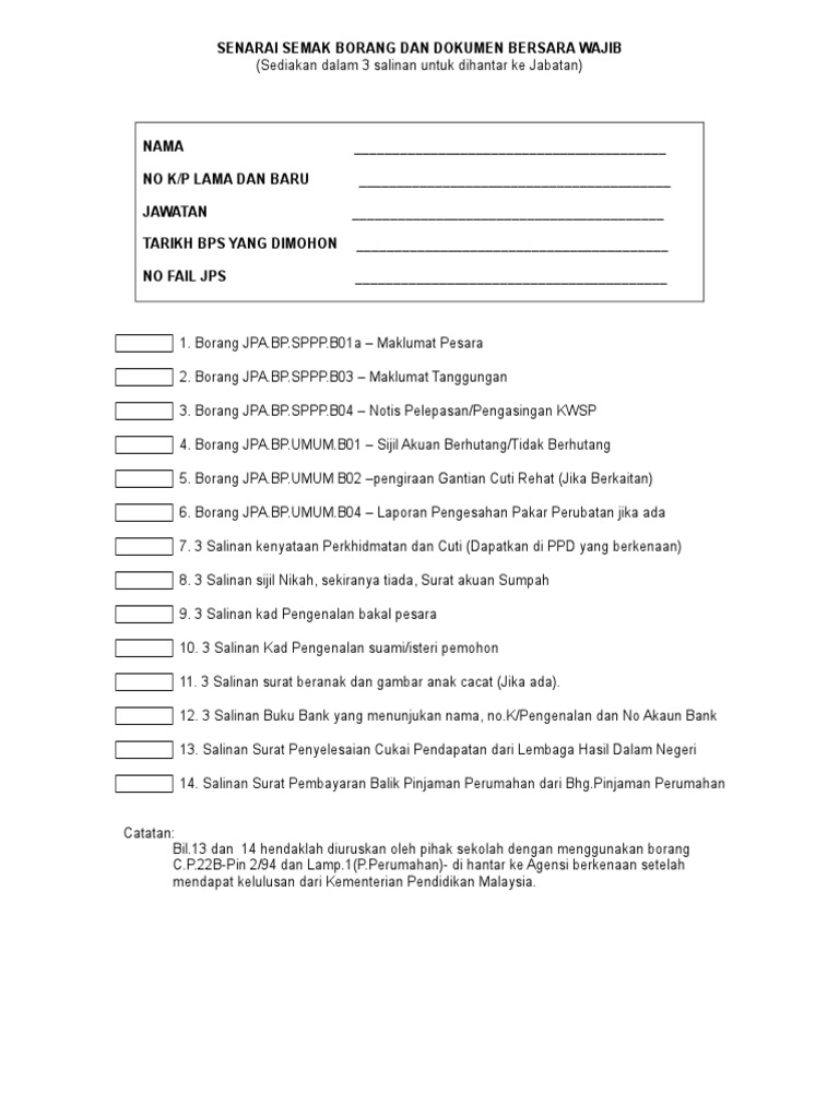 Senarai Semak Bersara Wajib Pdf