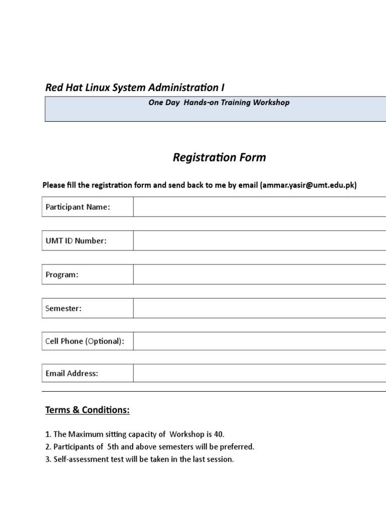 Red Hat Linux Workshop Registration Form | PDF | Computers