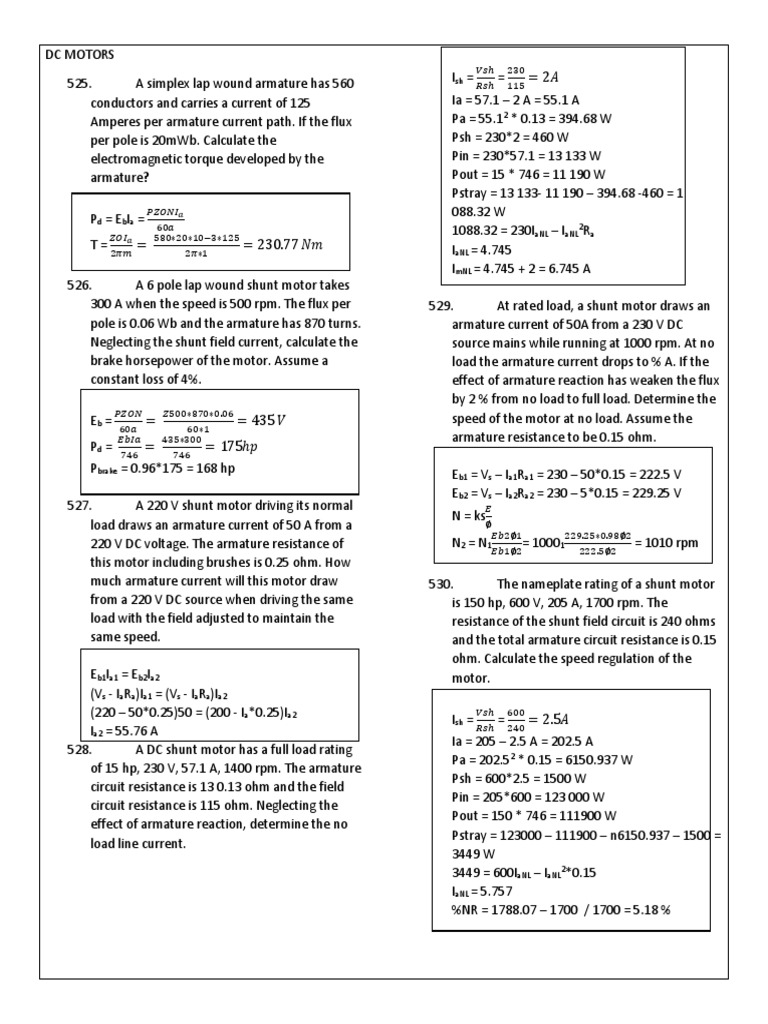 Dc Motors Watt Electrical Resistance And Conductance