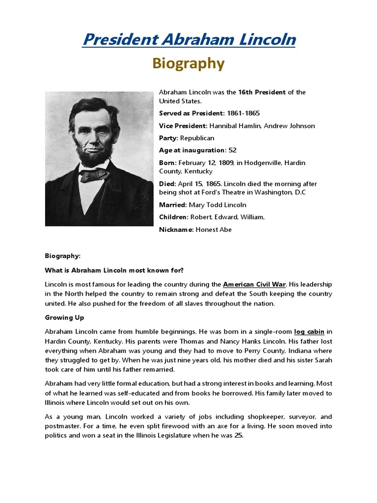 a biography about abraham lincoln