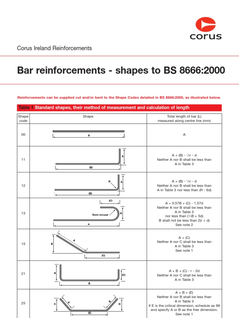 Bar Reinforcements - Shapes To BS 8666:2000 | PDF | Engineering ...