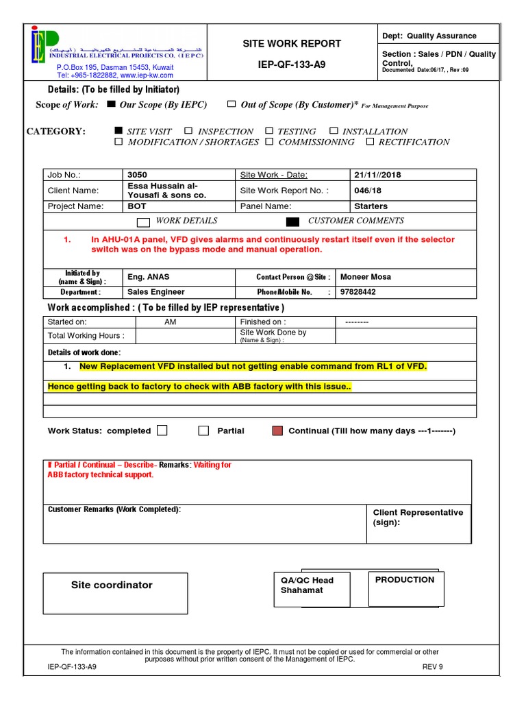 Site Work Report for BOT Project 3050 | PDF | Computing And Information ...