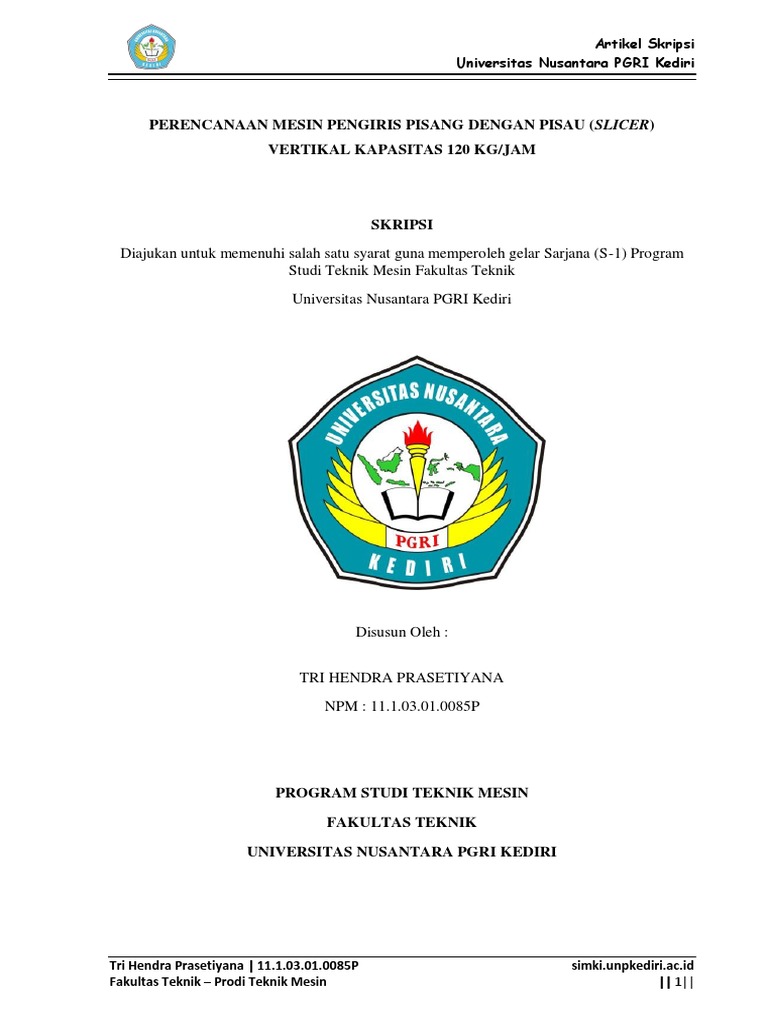 Perencanaan Mesin Pengiris Pisang Dengan Pisau Slicer Vertikal Kapasitas 120 Kg Jam Pdf