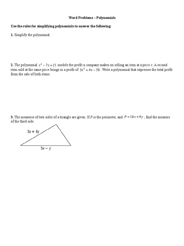 Polynomials Word Problems | PDF
