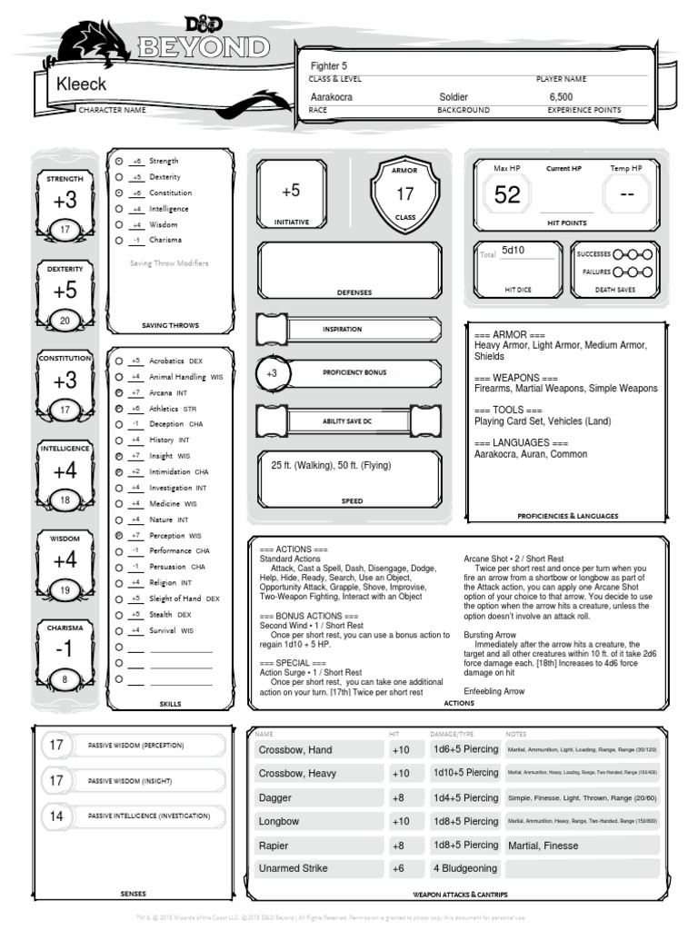 DND 5 e PDF Archery Role Playing Games