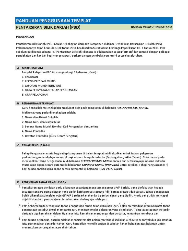 812 Templat Pelaporan Pbd Kssm Tingkatan 2 Bahasa Melayu V2 Pdf