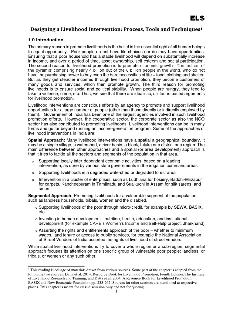 Designing A Livelihood Intervention: Process, Tools and Techniques ...